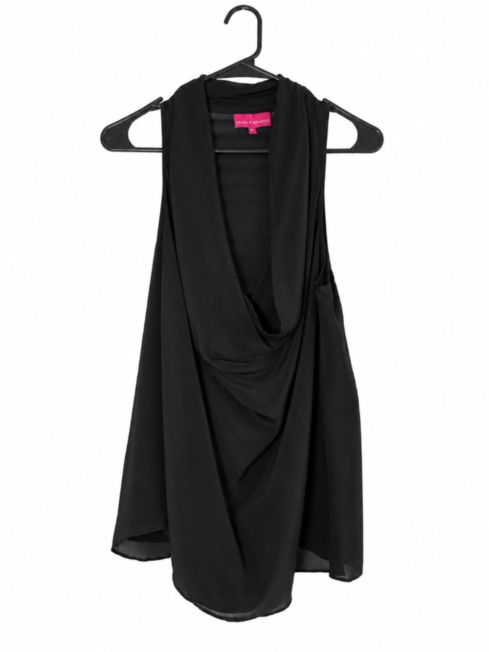 Pookie & Sebastian Black Draped Sleeveless Tunic Top Size S